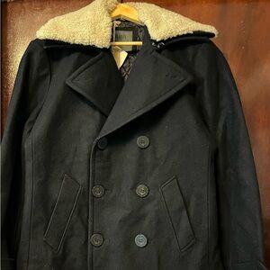 Men's Onassis Black Peacoat with Shearling Collar